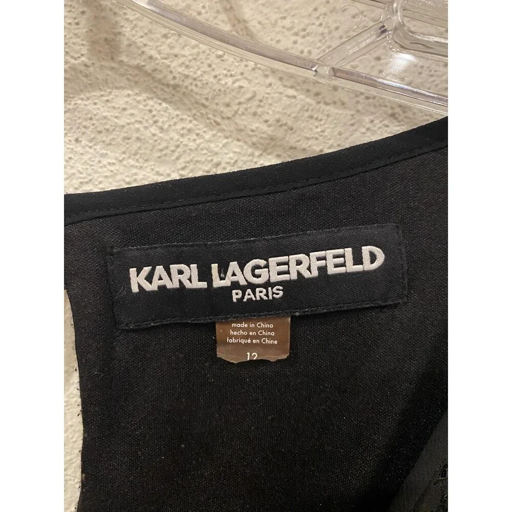Karl Lagerfeld Paris Dress Womens 12 Black 3D Floral Lace Sleeveless Shift